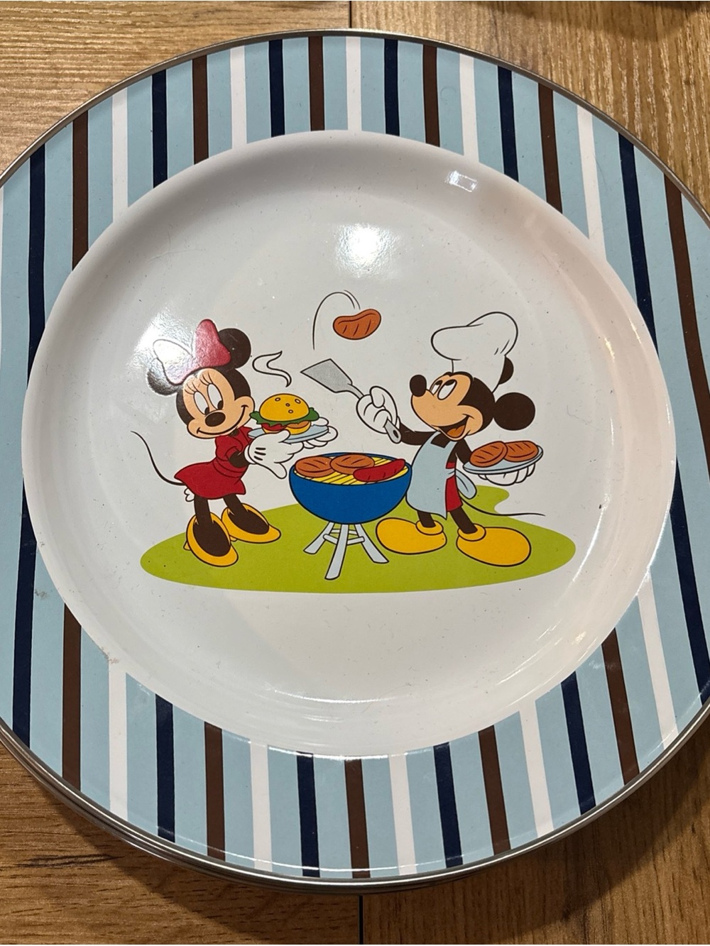 Disney White Ceramic Plate with Subtle Silver Rim Set of 6